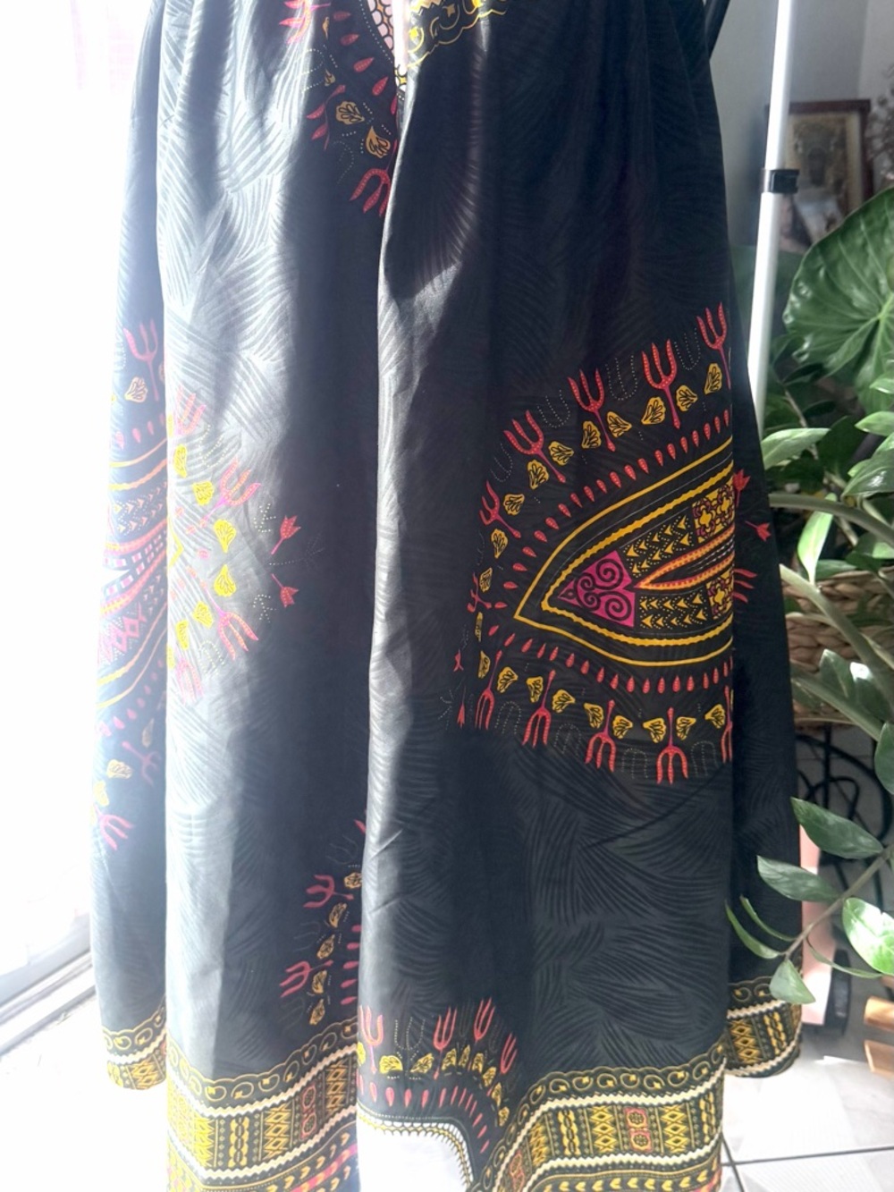 Black Maxi Skirt with Yellow & Pink Ethnic Print